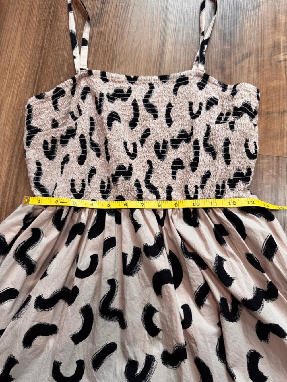 a new day Women’s 100% Cotton Midi Dress Tan with Black Brushstroke Design, M - Picture 5 of 10